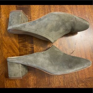 Everlane The Day Heel Mules Suede Olive Green Size 8